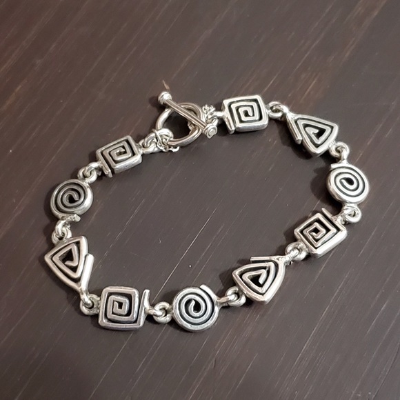 Silpada 925 Silver Geometric Design Bracelet with Safety Chain RARE - Picture 5 of 16